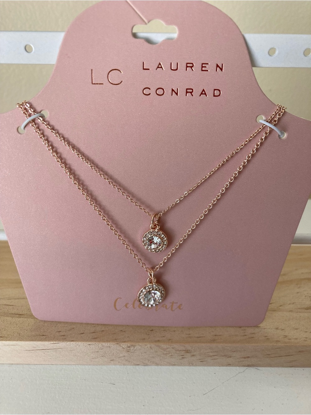 Kohl's LC Lauren Conrad Rose Gold Double Layer Crystal Pendant Necklace
